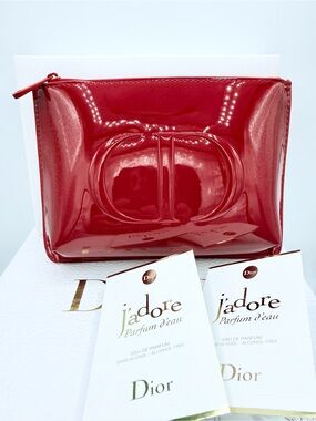Dior Red Patent leather toiletry pouch purse with J adore